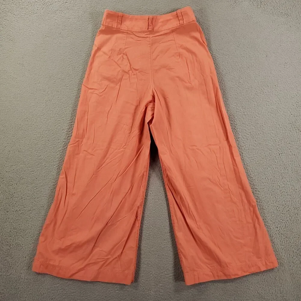 Free People Wide Leg Pants Women 4 Coral Orange Baggy Loose Lightweight - Picture 11 of 13